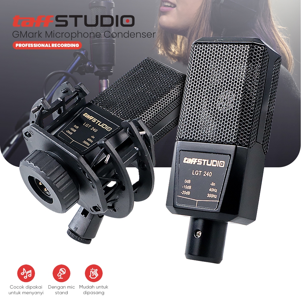 TaffSTUDIO GMark Microphone Condenser Professional Recording - LGT240 - Black
