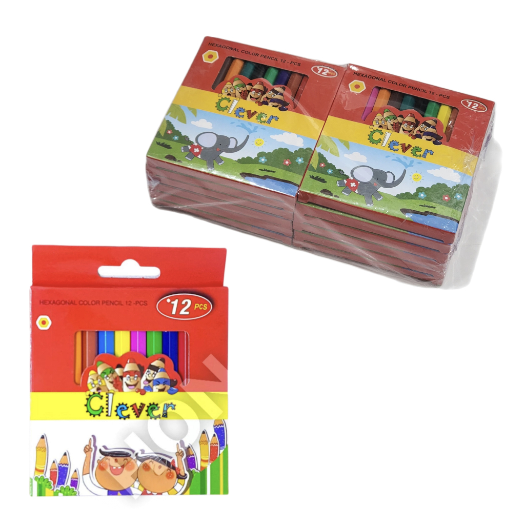 

1 PAK / 12 SET Pensil 12 Warna Clever Star Pendek 12w Short Hexagonal Colour Pencil
