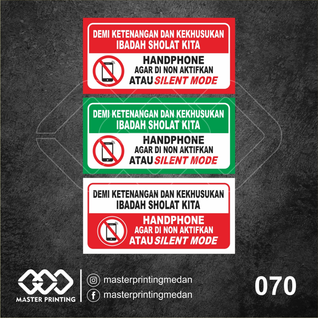 

070 - Stiker Matikan HP Ketika Saat Sholat, Sticker Vinyl, Premium, Tahan Air, Termurah, Bisa Custom