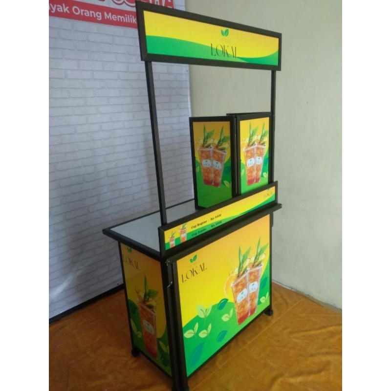 Gerobak Booth Portable lipat bongkar pasang bahan Aluminium Hitam dengan Penutup Dispenser