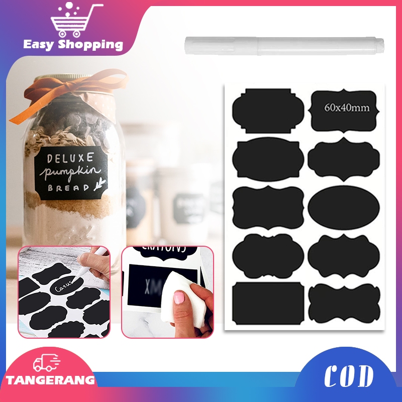 

100pcs Chalkboard Label Sticker Hitam Stiker Label Blackboard Dengan Pena Dapur Bumbu Stiker