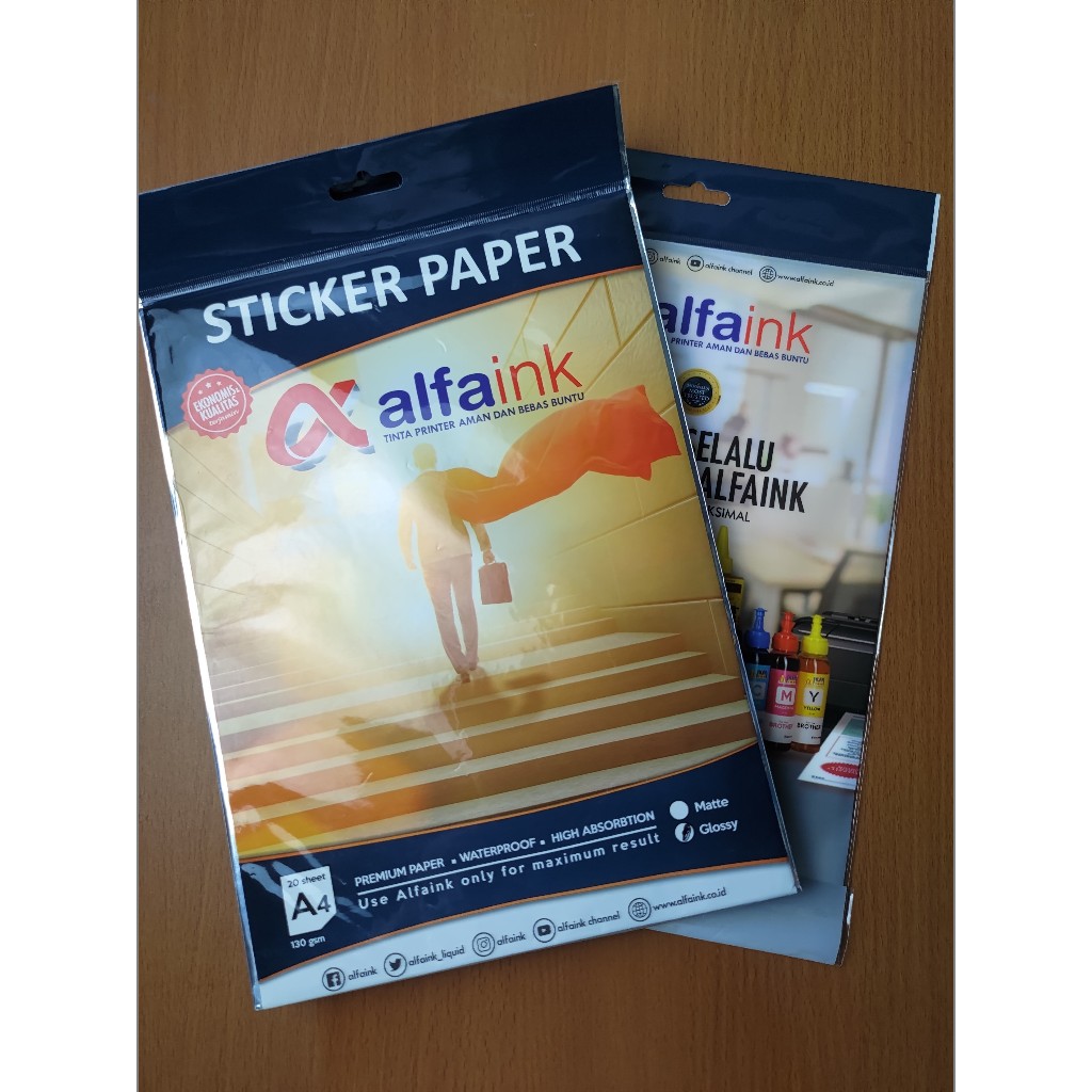

STICKER PAPER ALFAINK UKURAN A4 GLOSSY DAN MATTE ISI 20 LEMBAR