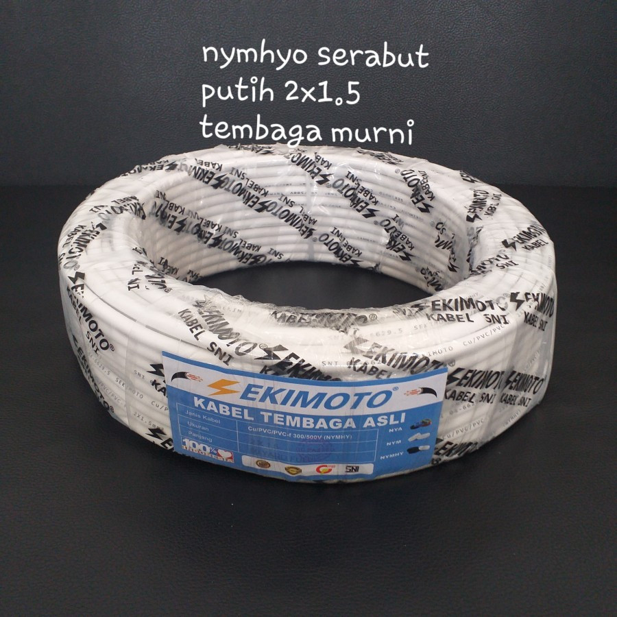 Kabel SEKIMOTO Serabut Putih NYMHYO 2x1.5 2x1,5 mm2 Tembaga Murni - 10 meter