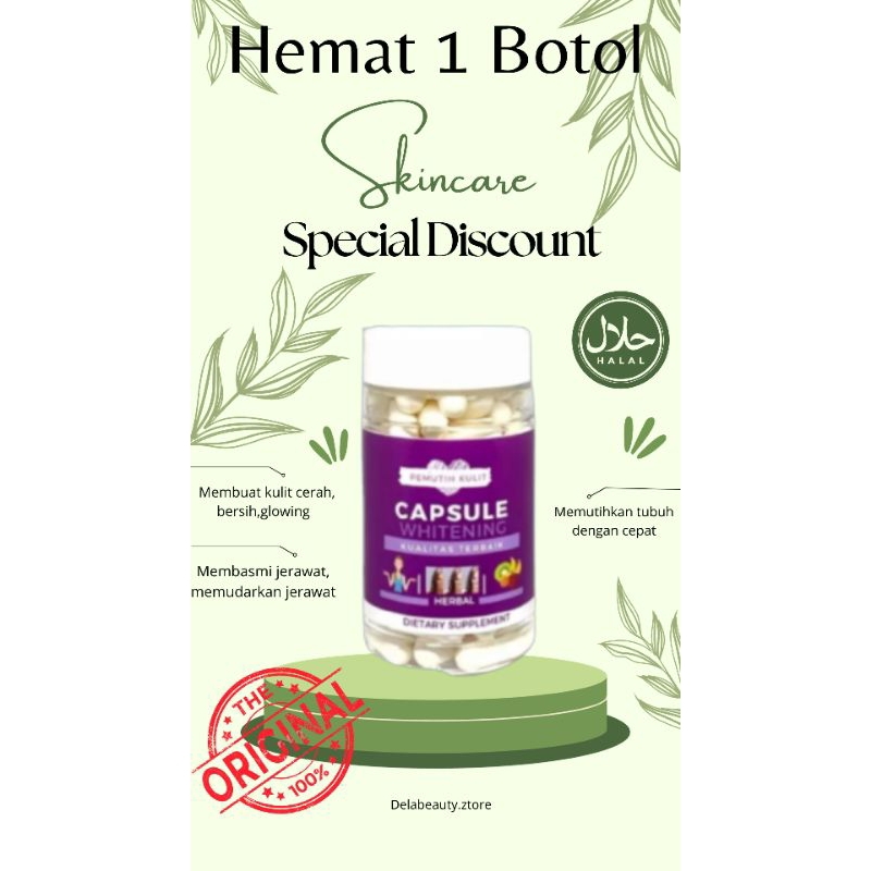 (BELI 1 GRATIS 1) KAPSUL WHITENING PEMUTIH BADAN ISI 60 CAPSULE BOTOL UNGU