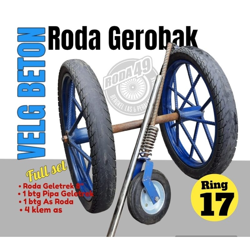 Roda gerobak dorong  ring 17 & 14 Velg Ruji besi fullset roda Geketrek