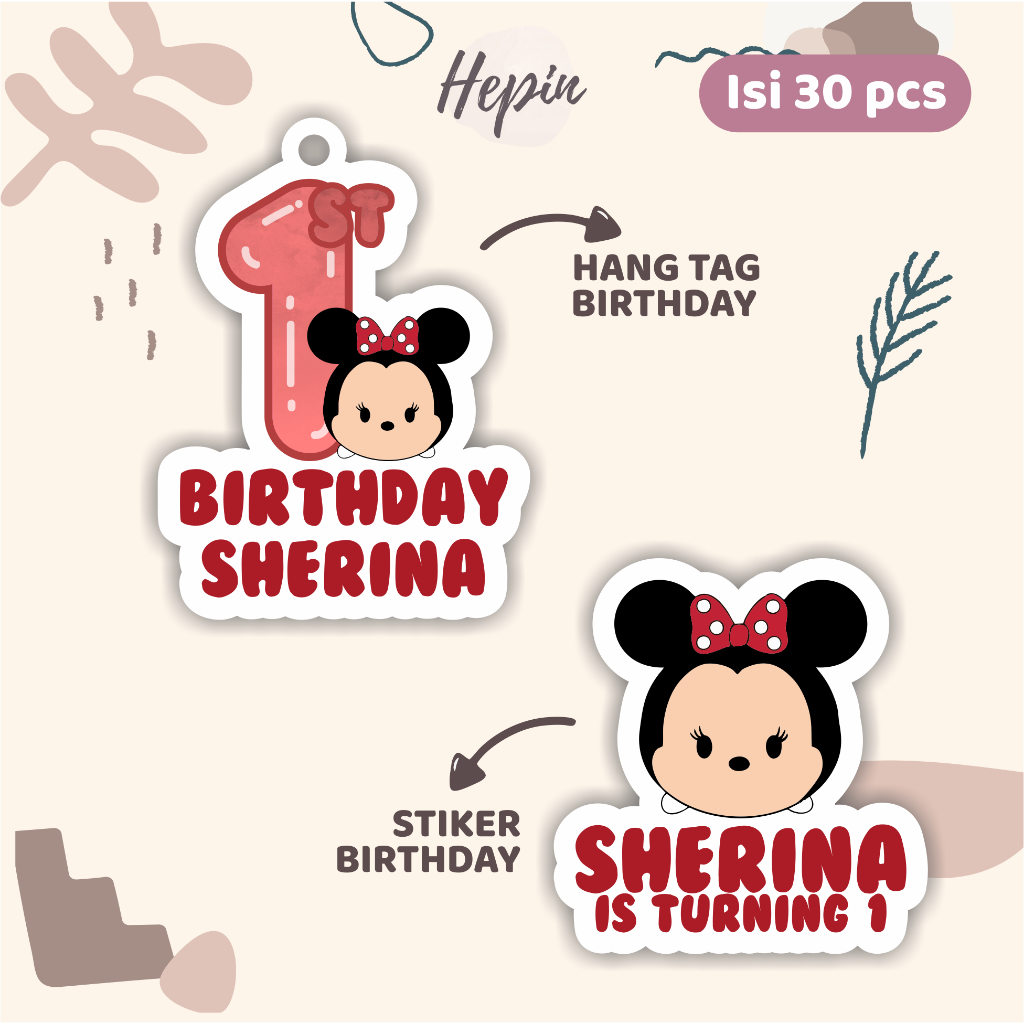 

(30pcs) Hang tag & stiker ulang tahun edisi TSUM TSUM /lucu/label tag ulang tahun murah/hang tag ulang tahun/tag souvenir ulang tahun/stiker nama ualang tahun/diecut stiker&t ag