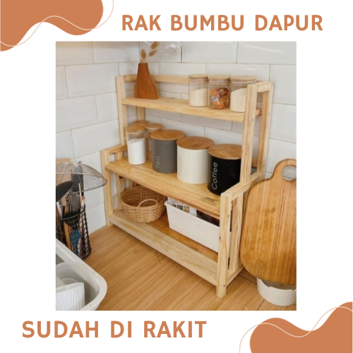 TERMURAH Rak bumbu dapur kayu 3 susun, RAK BUMBU 3 SUSUN
