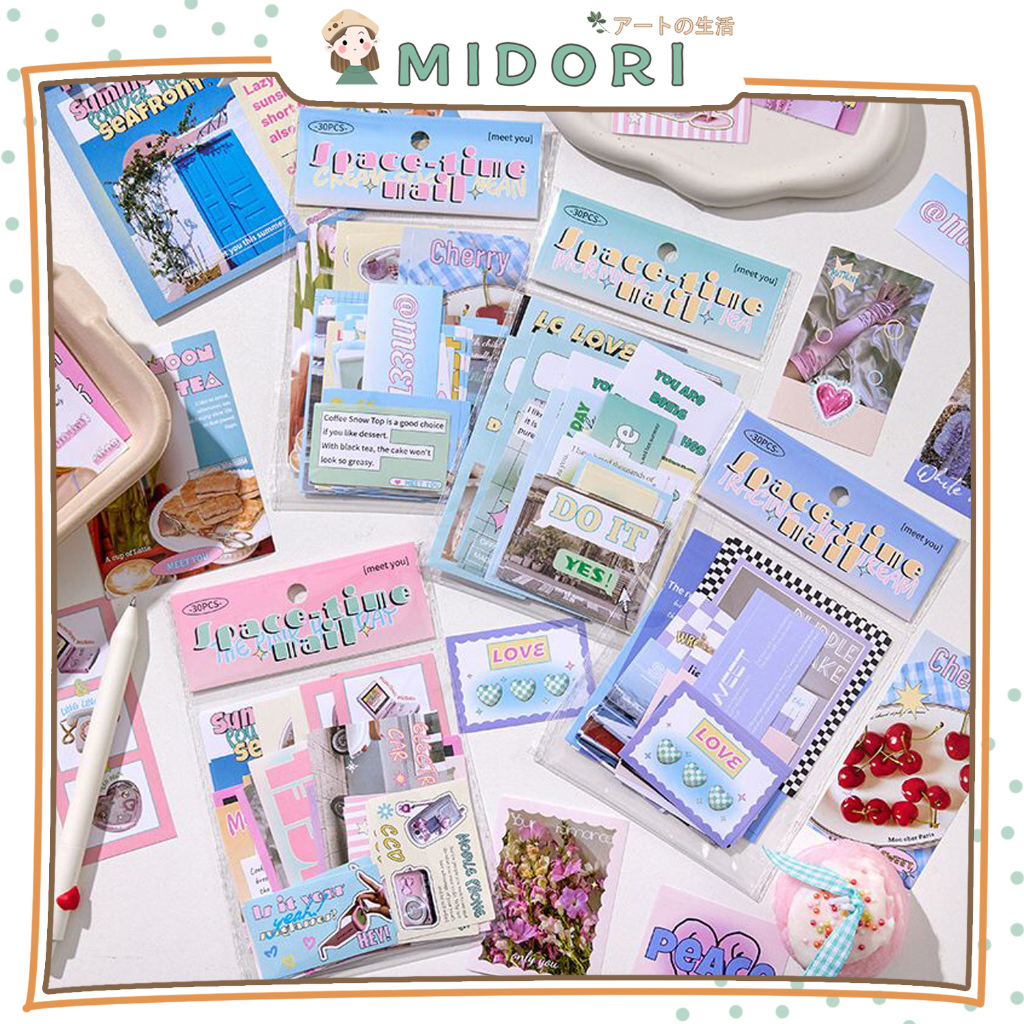 

[MIDORI] 30Pcs STIKER SPACE-TIME MAILING Series Diary Sticker Jurnal BUJO Planner Deco Stiker Hias - B0436