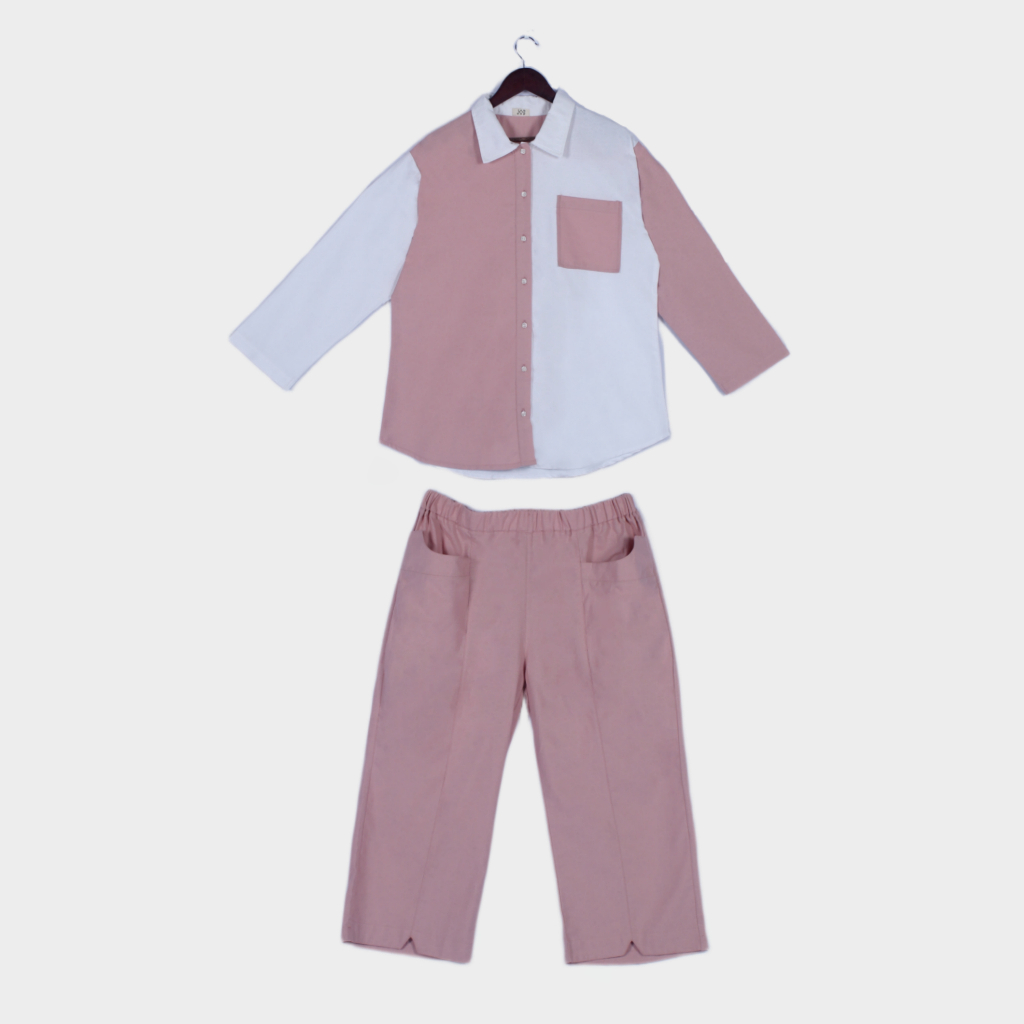 Setelan Linen Rana Super Jumbo - Dusty Pink / One Set Kemeja Wanita LD 120 / Kemeja Wanita Big Size 