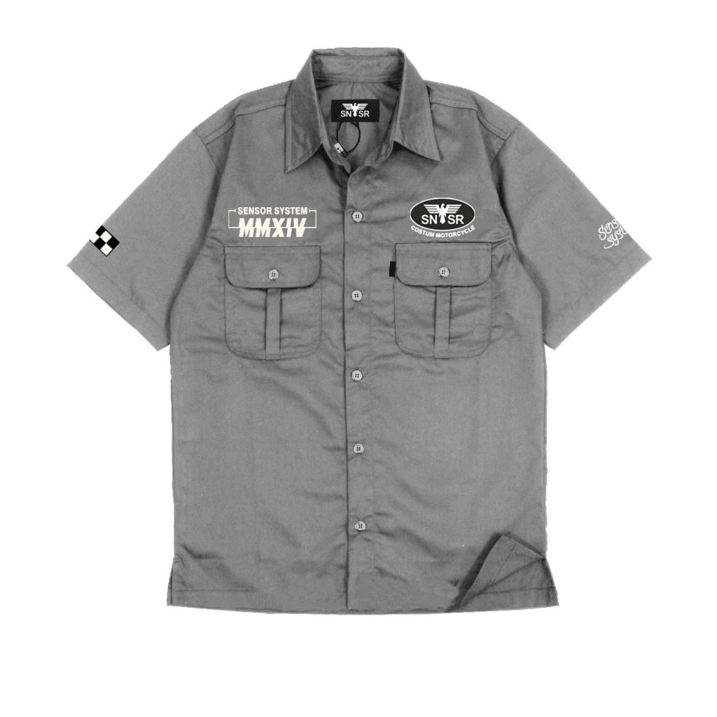 Workshirt SNSR - Kemeja Workshirt Motorcycle Unisex Bordir - Abu