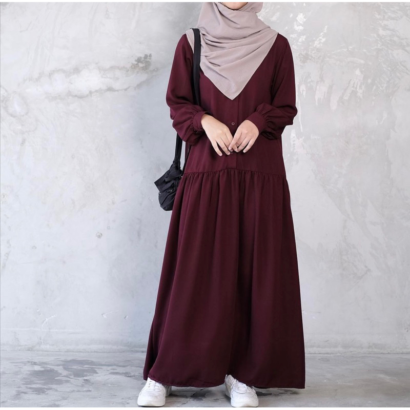 Baju Gamis Cringkle Import Yasmin Midi Dress M XL Gamis kondangan Baju Polos Dres Terbaru 2023 Pakaian Perempuan