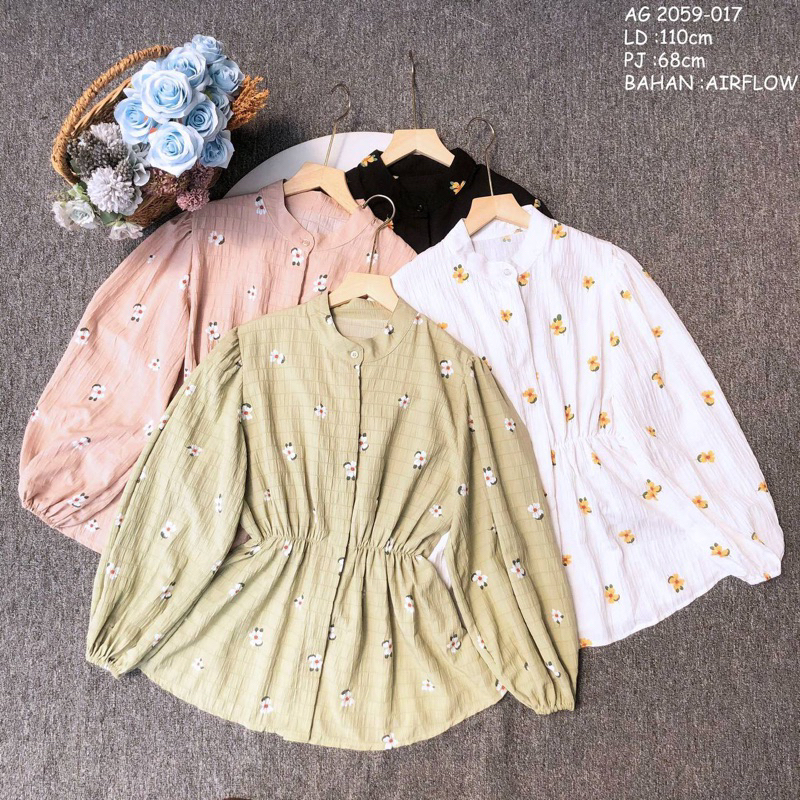 Hanna Blouse | Blouse Crinkle | kemeja crinkle | Atasan motif bunga