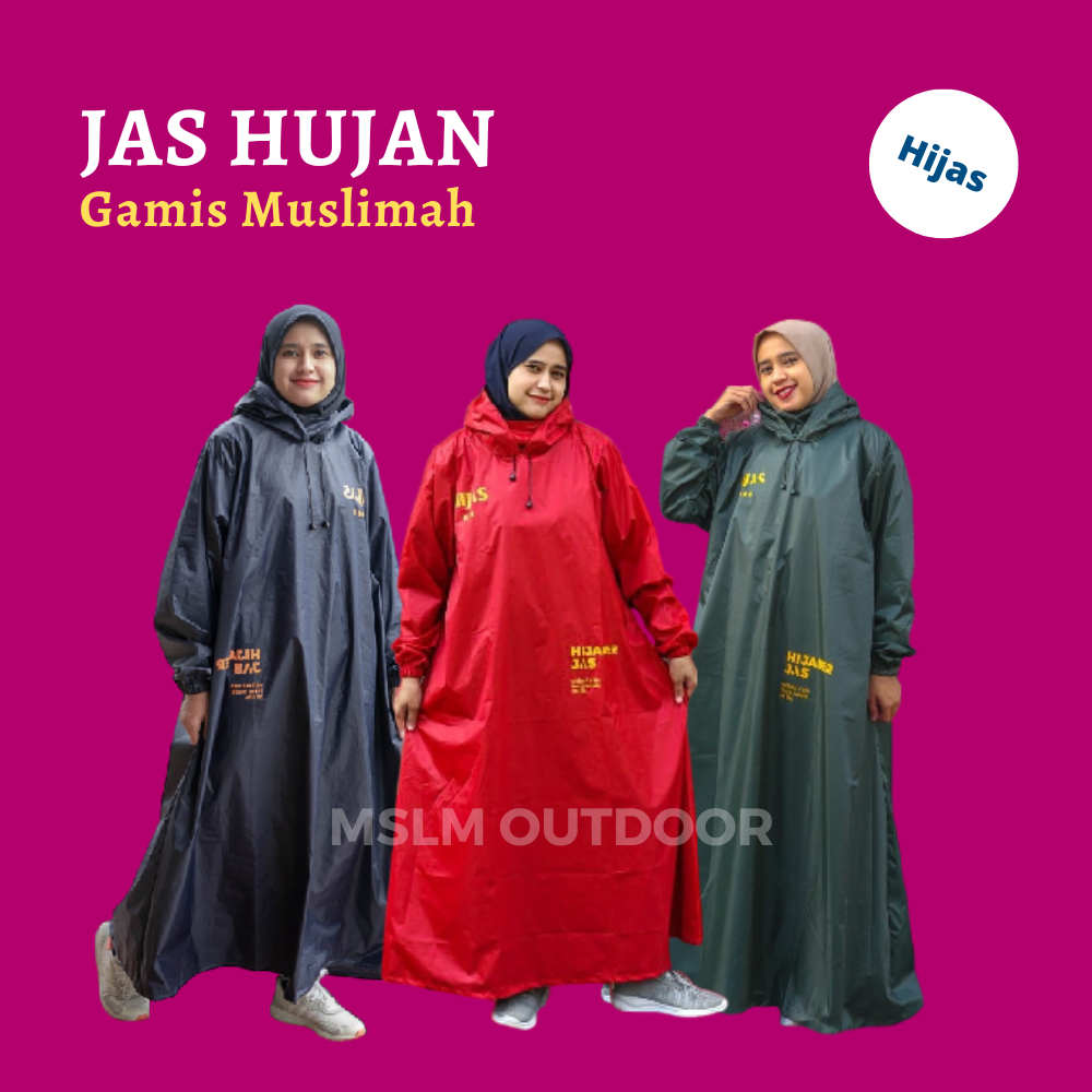 Jas Hujan Wanita Dewasa Gamis Ponco Muslimah Hijab Tebal Jumbo / Jas Hujan Wanita / Jas Hujan Gamis