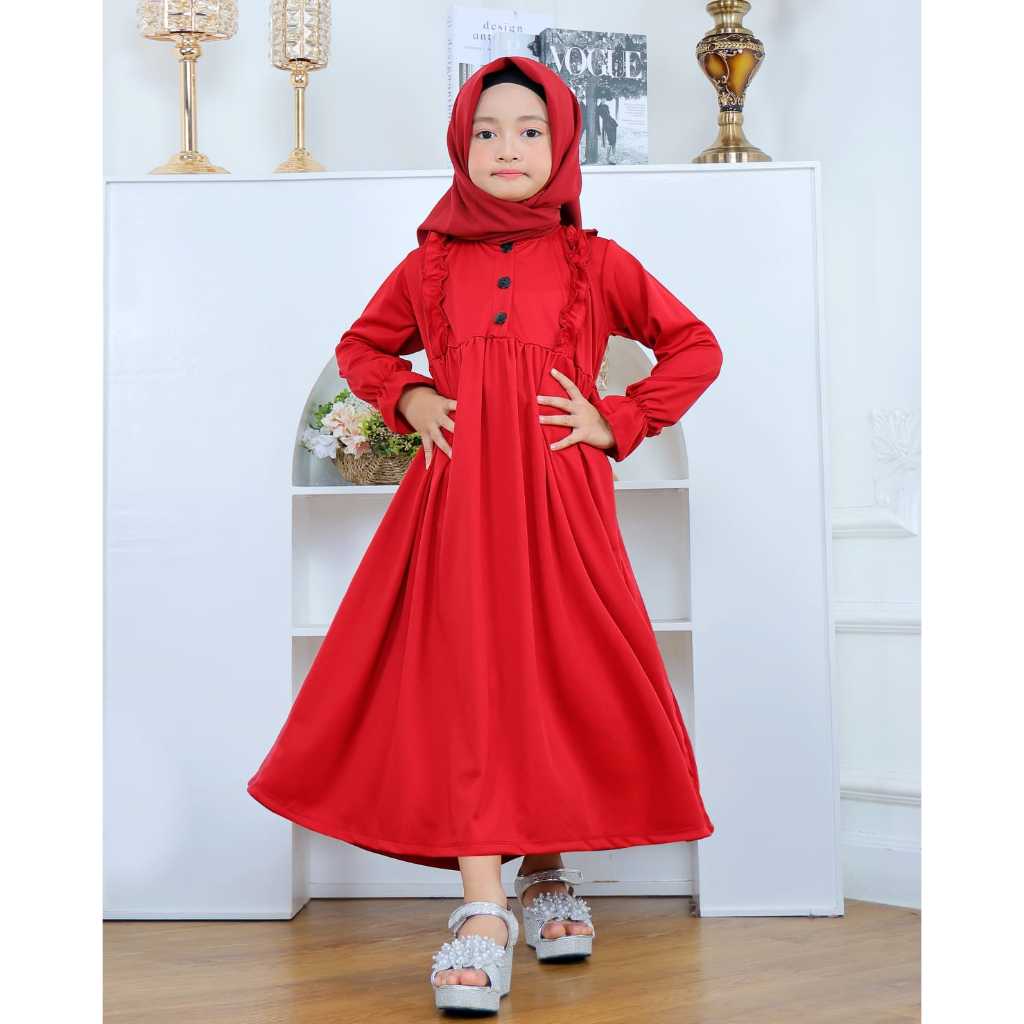 Gamis Maryam - Merah Maroon - Gamis Anak Perempuan Gamis Anak Warna Merah Maroon Merdeka 1-12 Tahun 