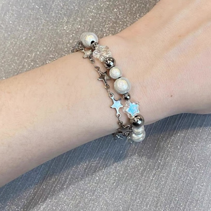 COD❤️ Gelang Bintang Manik-manik Korea Gaya Double Layer Anti Karat Fashion Aesthetic Ins Untuk Anak Perempuan- cl