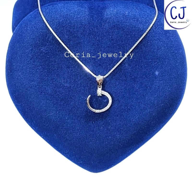 Set Kalung Perak Asli Silver Wanita 925 Lapis Emas Putih Rantai ItaliSanta Liontin Paku - Cincin Perak Asli Silver Paku - Anting Tusuk Paku Perak Asli Silver Wanita 925 Lapis Emas Putih Anti Karat