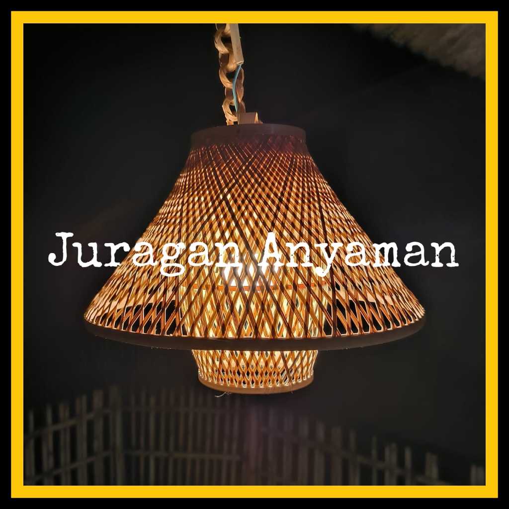 Kap Lampu Gantung Estetik Model J Anyaman Bambu Dekorasi Ruangan Minimalis Cafe Resto Resort Villa H