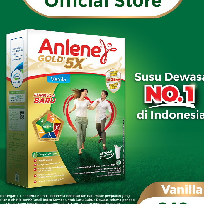 

CTKZ7733 Terbaru 3.3 Anlene Gold 5X Susu Bubuk Dewasa Vanila 240g - Nutrisi Tinggi Kalsium Untuk Tulang, Sendi, dan Otot