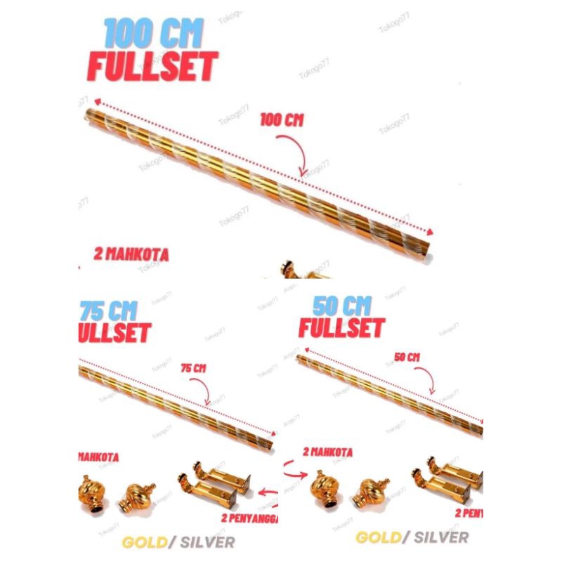 COD ✔️ BATANG GORDEN/ROLLET GORDEN/TONGKAT GORDEN BESI GORDEN/TIANG GORDEN GOLD SILVER FULLSET