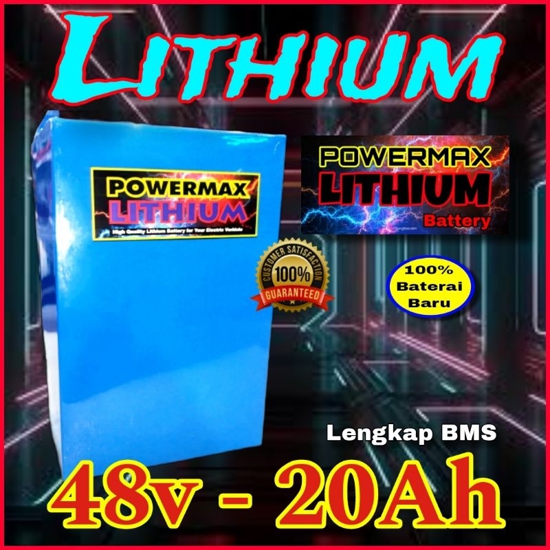 LITHIUM PACK POWERMAX 48V 20AH + BMS SEPEDA LISTRIK Baterai Aki Litium 20 Amper Ampere 48 v  Selis U