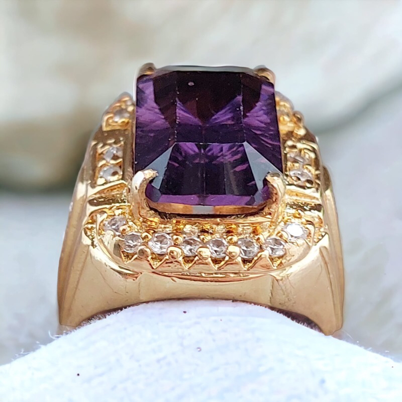 Cincin Batu akik Kecubung Amatyst Model Kotak Mewah Dan Elegan