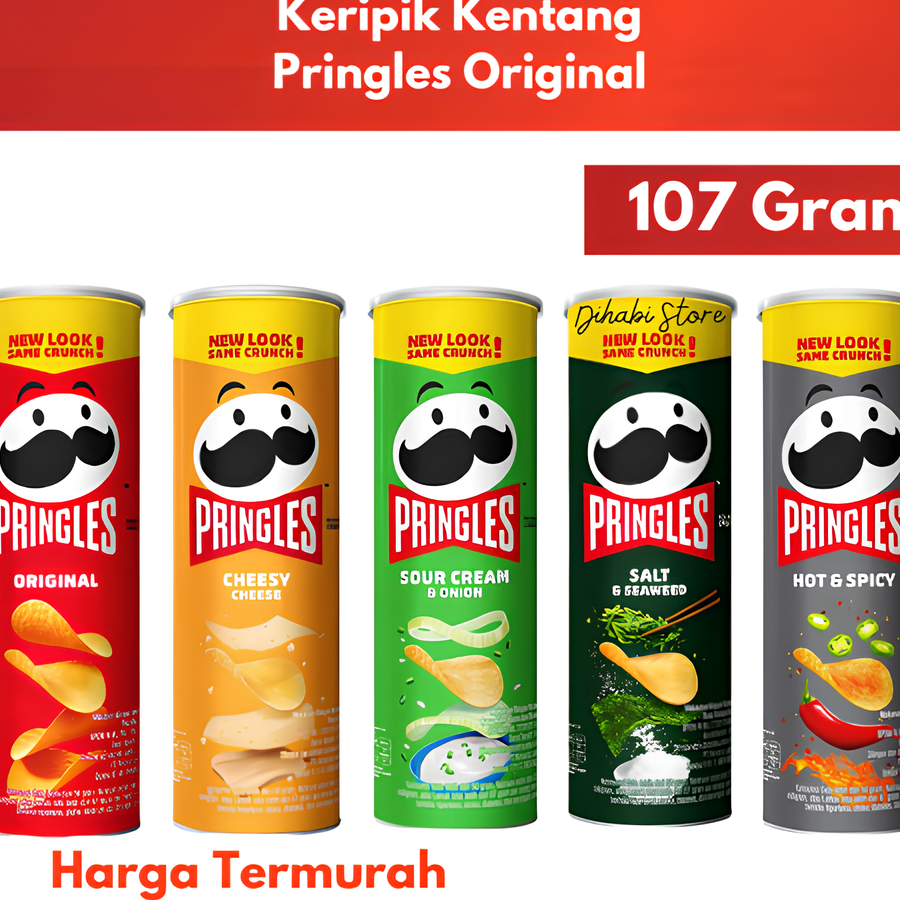 

Murah Banget Pringles Potato Crisps 107 Gram Original , Cheesy Cheese , Sour Cream & Union , Salt & Seaweed