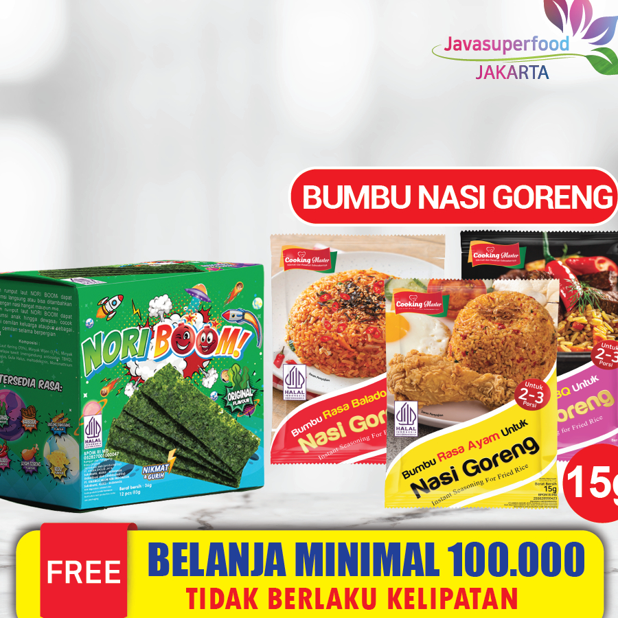 

Murah NoriBoom (1 BOX ISI 12 PCS) / Nori Sachet Seaweed Snack 3g Rumput Laut Halal