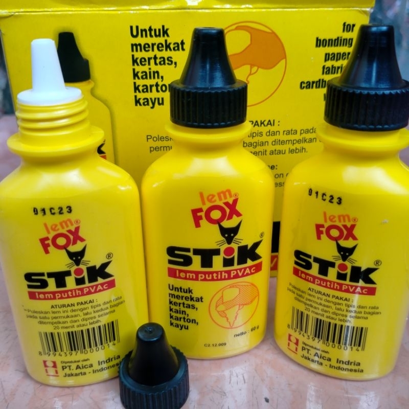LEM FOX STIK 60g Glue Putih PVAC Serbaguna Untuk Kain Kertas Kayu Karton White Glue