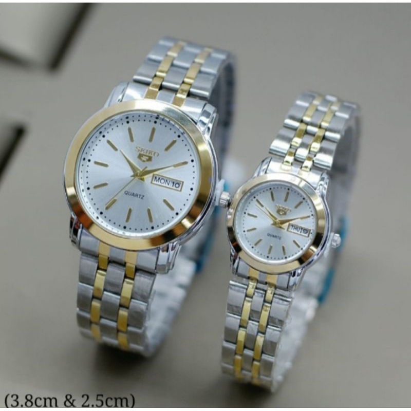 Jam tangan Seiko couple original tali rantai stainless tgl hari aktif