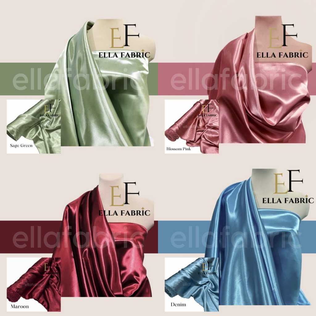 BAHAN KAIN SATIN PER KELIPATAN 1/2 (SETENGAH METER) Kain Satin Silk Glowing/Satin Sutra Premium warn