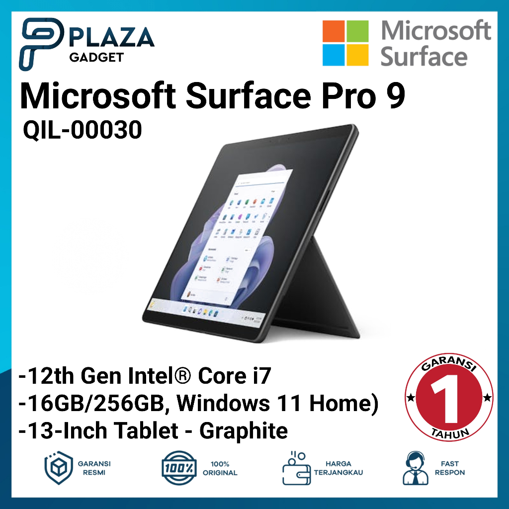 MICROSOFT SURFACE PRO 9 CORE I7 / 16GB RAM / 256GB SSD (GRAPHITE) QIL-00030 Garansi Resmi 1 Tahun