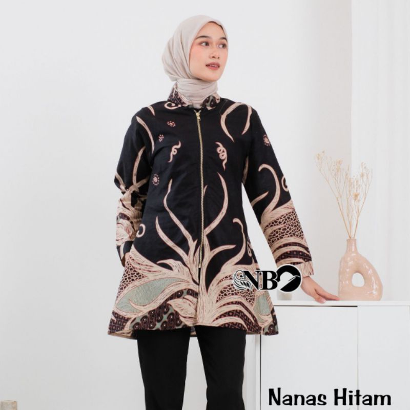 pakaian Batik Blouse Wanita Kekinian Modern Kerja Jumbo (NANAS HITAM)