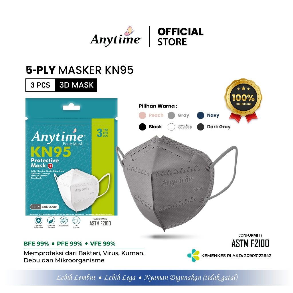 Masker Anytime KN95 5 Ply Earloop Medis Paket Hemat  7 Sachet