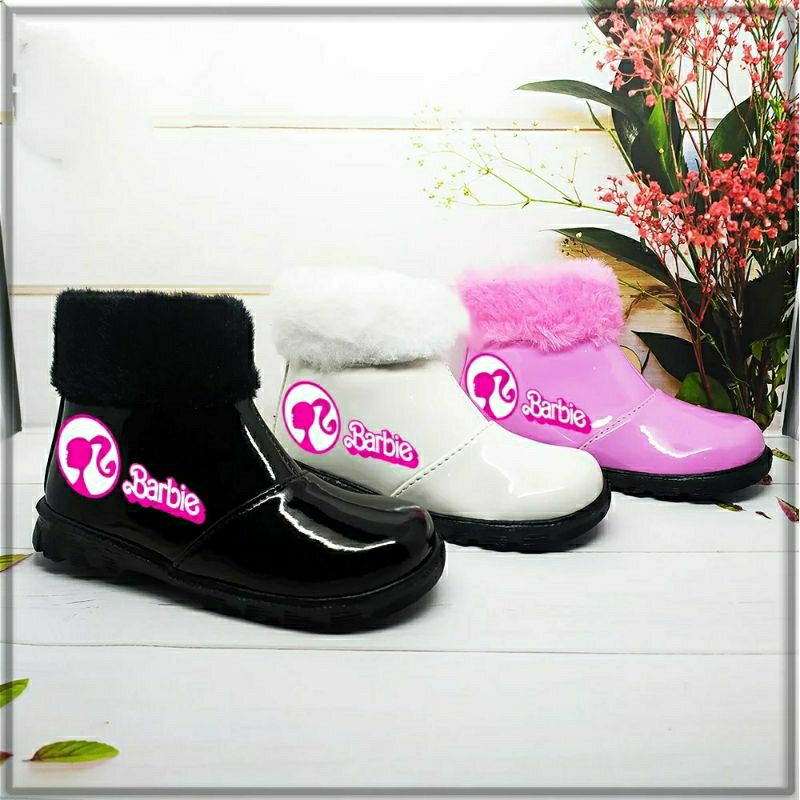 Sepatu Boot Anak Perempuan/Sepatu Boot BARBIE motif Bulu/Sepatu Boot Casual Anak perempuan/Sepatu Bo