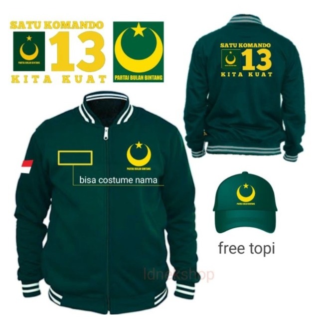 TYPE 07 zipper partai PBB / Partai bulan bintang - bonus topi - Jaket baseball partai PBB / Partai b