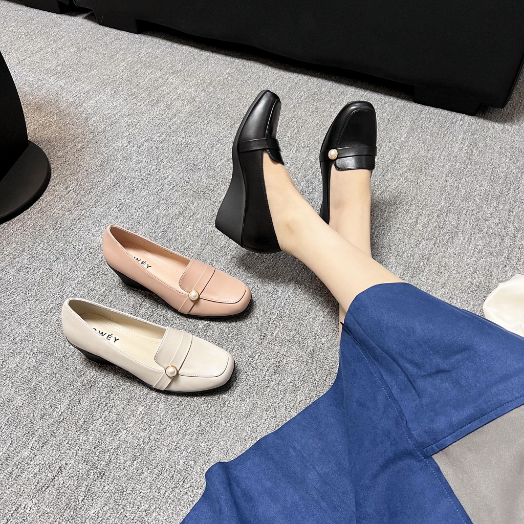 Rowey Sepatu Wanita  Wedges Hitam Korea Lulu