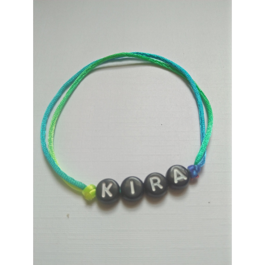 Gelang Tali satin rainbow Custom NAMA Bulat Hitam | Gelang Viral | gelang Couple |