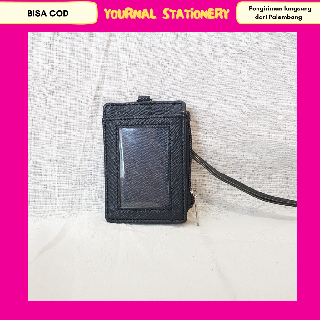 

Lanyard Flashee Resleting Name Tag Hitam ID Card Holder Kulit Termurah 1 Slot Depan PU Leather Lanyard NameTag ID Card Holder