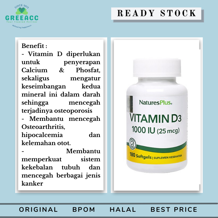 Nature's Plus Vitamin D3 D 3 Vit D3 1000IU 1000 IU 180 Softgels