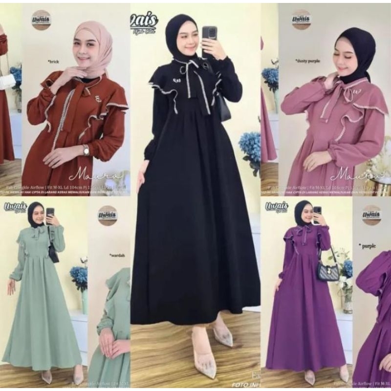 BISA COD MAURA DRESS BUSUI BAHAN CRINKLE AIRFLOW// LD 110CM// GAMIS REMAJA OOTD HIJABERS SELEBGRAM