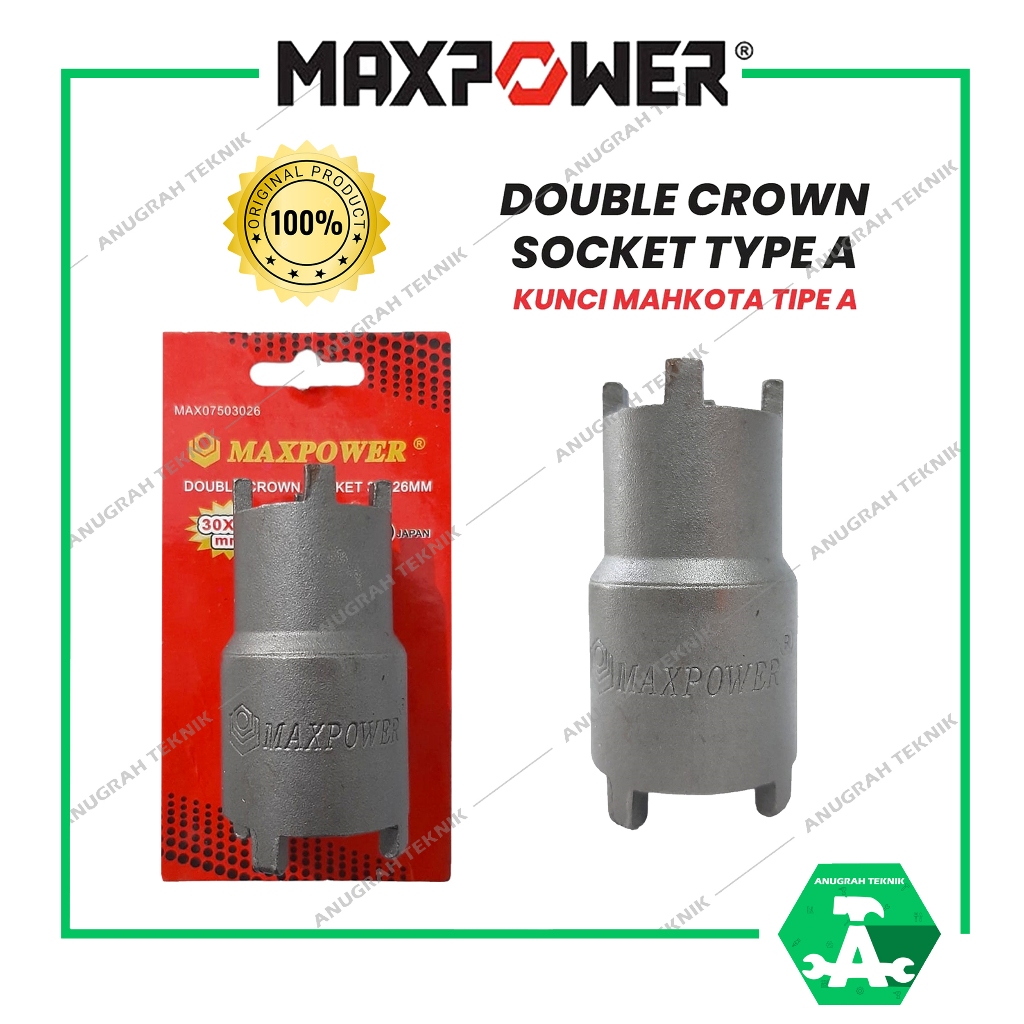 MAXPOWER Mata Kunci Socket Mahkota 2 Sisi Kunci Sock Pembuka Mur Kopling Double Crown