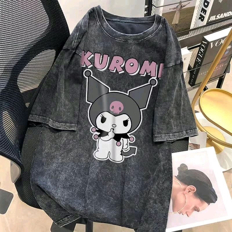 KUROMI T SHIRT KAOS WASH BLACK OVERSIZE UNISEX