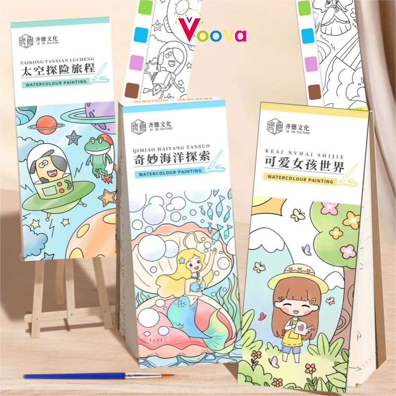 

VOOVA Kertas Mewarnai / Buku Cat Mewarnai Kecil / Watercolour painting Book Colouring