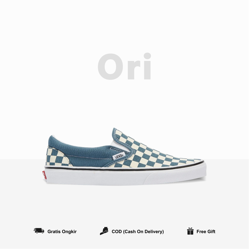 Vans Slip On Classic Checkerboard Blue Mirage Original BNIB Wanita Global Market Waffle EVB Vanss Sl