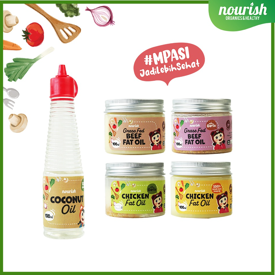 

Grosir Nourish Chicken Fat Oil / Beef Fat Oil (Tallow) / Coconut Oil / BB Booster / Lemak Baik / Minyak MPASI Terbaru