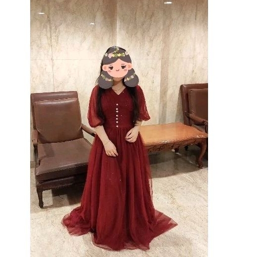 Gaun Pesta Merah Maroon/ dress sister/Prewedding/Sangjit/bridesmaid