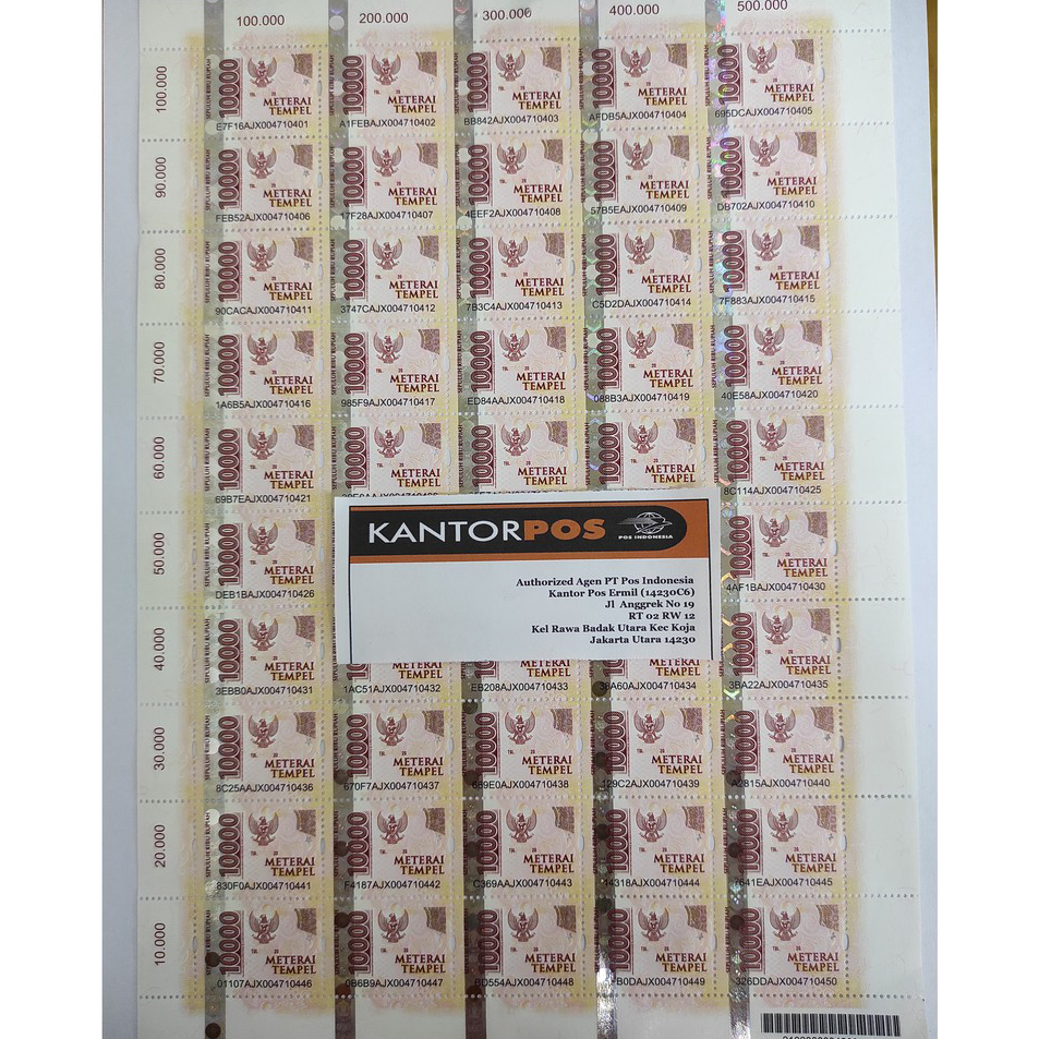 

Model Terkini Meterai atau Materai Rp 10000 (50 Pcs/Keping)