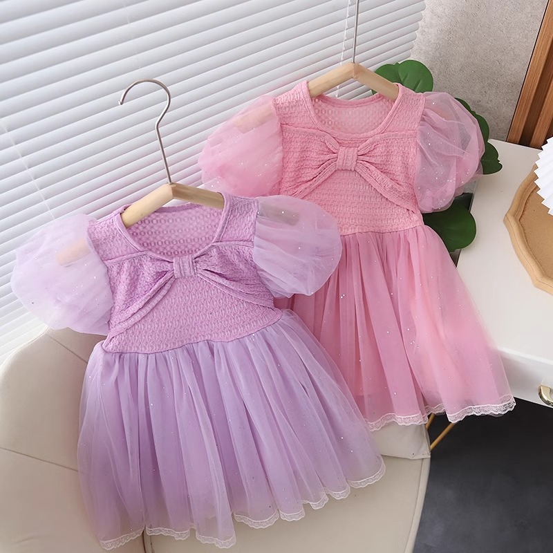 Gaun Import Tutu Pesta Lengan Balon Pendek Pita Dada Anak Perempuan Usia 1-4 Tahun |  Nkc