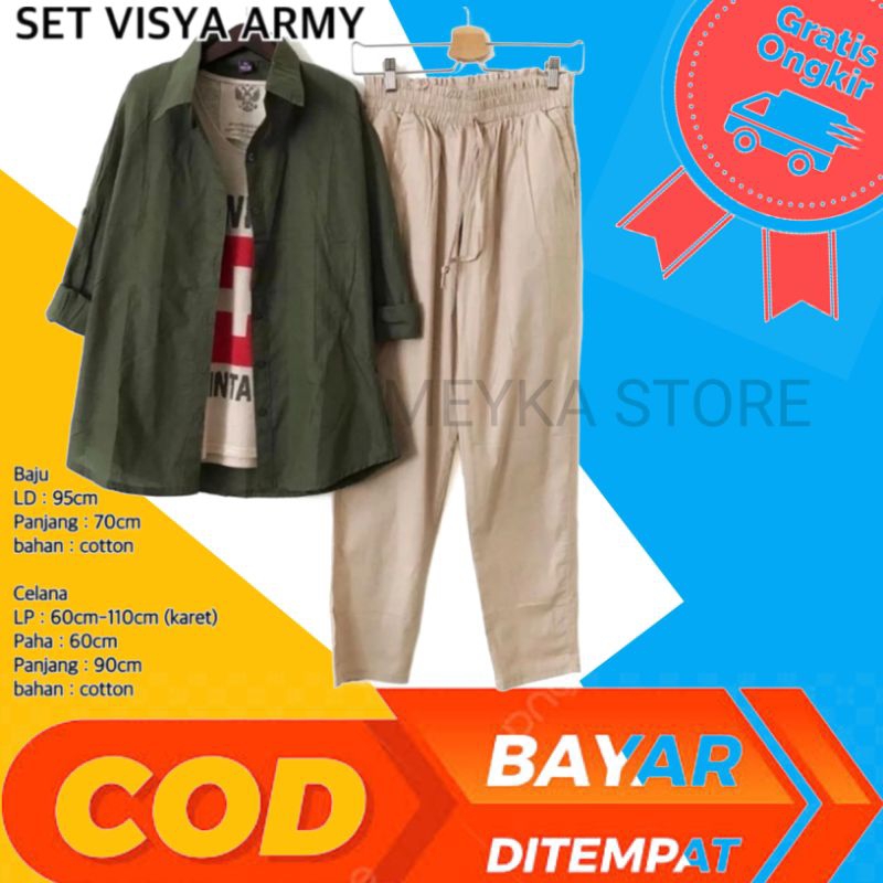 SET VISYA ARMY / SETELAN VISYA ARMY / SETELAN VISYA / SETELAN WANITA / SET WANITA / BAJU DAN CELANA 