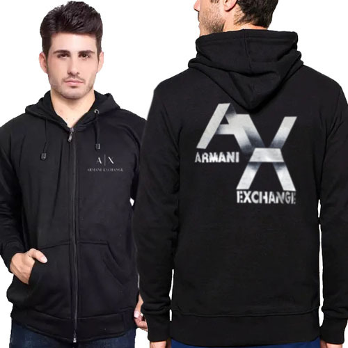 Jaket Hoodie A R M A N I Hoodie Ritsleting Bahan Cotton Fleece New Zipper Hoodie